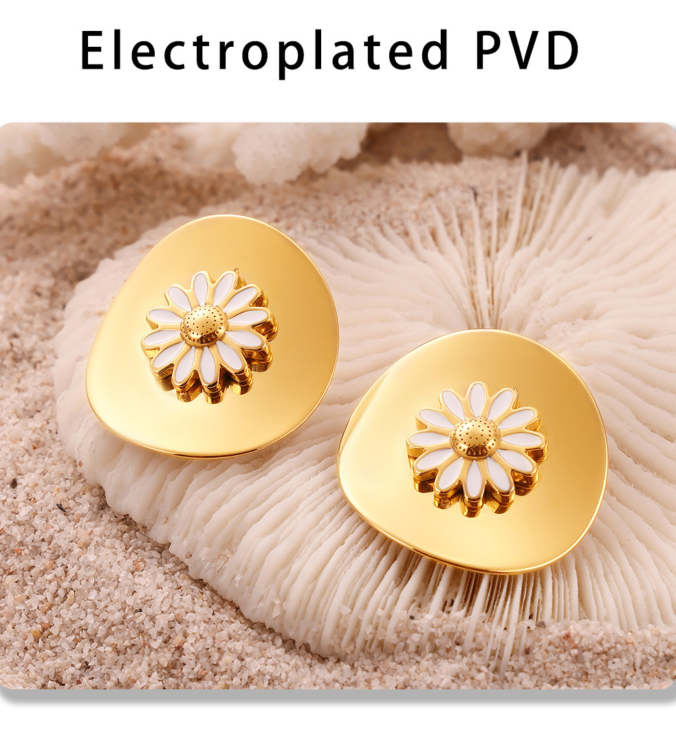 Boucles d'oreilles pendantes Drip Oil Niche Design Fleur, style marguerite, polyvalentes et élégantes. Ensemble de boucles d'oreilles anneaux circulaires haut de gamme._voghion.com