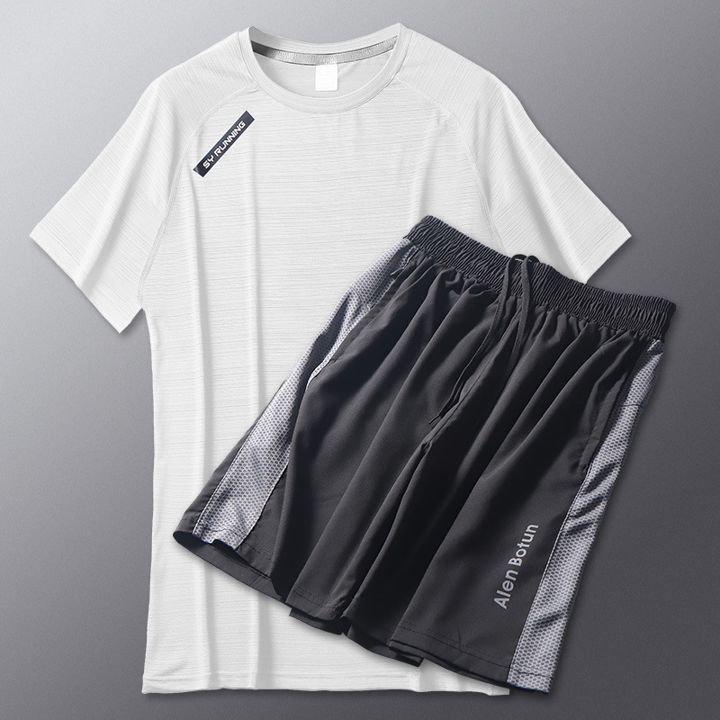 Ropa de fitness para hombres de verano delgada hielo rápido secado ropa de correr suelta juego de baloncesto camiseta transpirable de manga corta