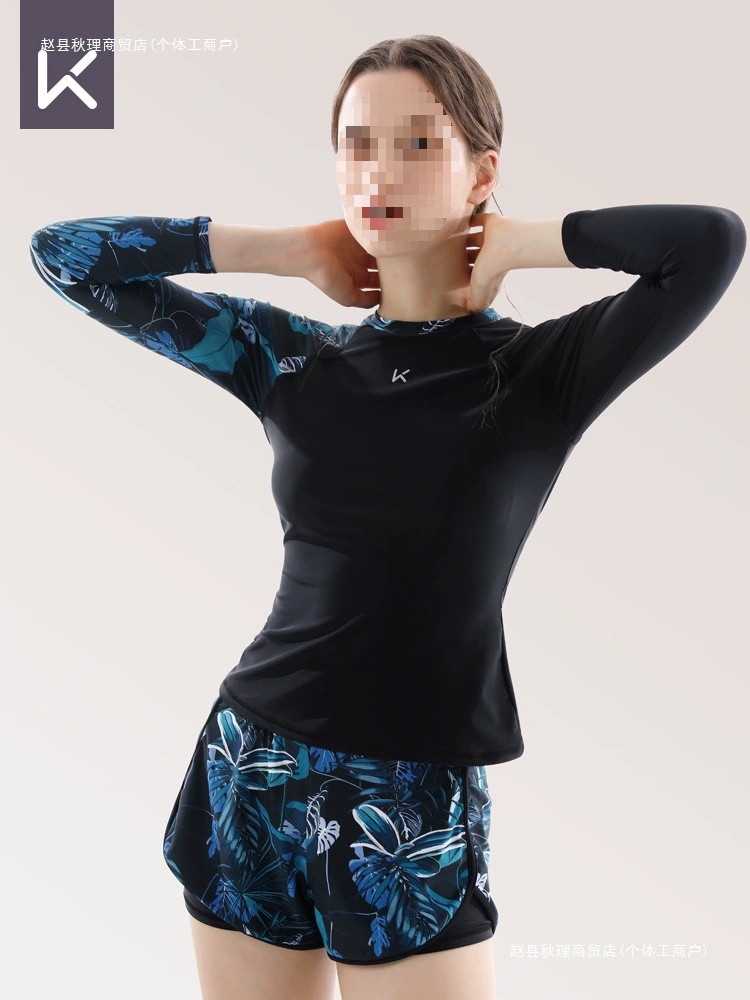 Купальник с разрезом, женский новый летний уличный купальник-боксер с длинными рукавами, консервативный купальный костюм с длинными рукавами