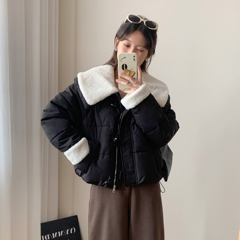 2025冬季新款羽绒棉服女韩版休闲小个子牛角扣保暖羊羔毛棉衣外套|undefined