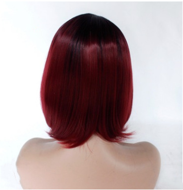 Gradiente negro rojo vino parcial BOBO cabello recto fibra química de alta temperatura peluca de cabello completo cubierta de cabello LW0301