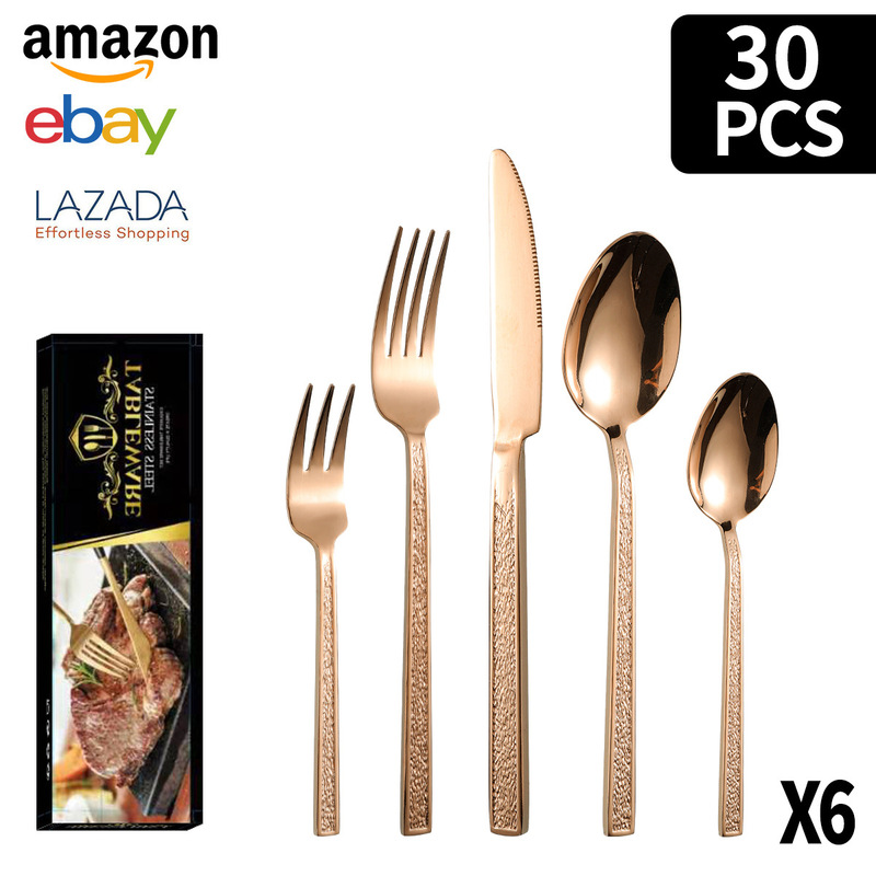 クロスボーダーステンレス食器角ハンドル石模様20/30/40/60ピースセットチタンメッキ洋食器ステーキナイフ、フォーク、スプーン|undefined