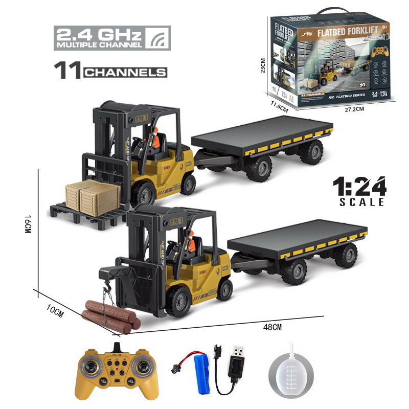 Juguete de Control Remoto Recargable, Montacargas Eléctrico, Grúa con Sonido y Luz de Pulverización, Bloques de Construcción, Modelo de Coche Cargador