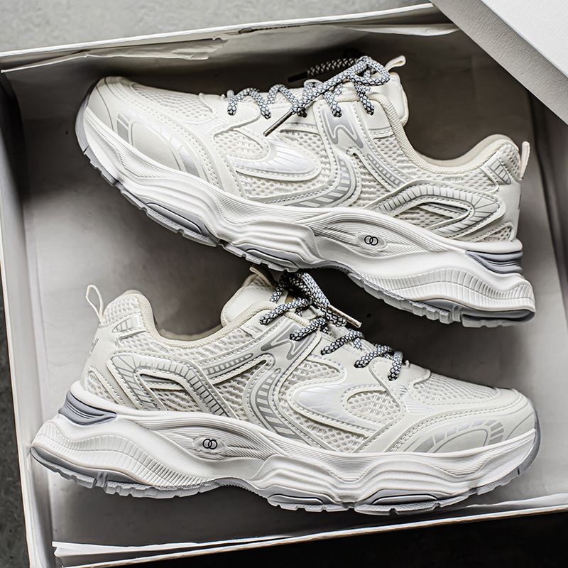 2025 primavera zapatos de hombre nuevos zapatos de malla transpirables de moda para hombres zapatos deportivos de suela gruesa casuales zapatos de papá para hombres