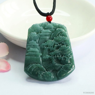 As soon as Yu natural A goods blue water jade landscape brand pendant jade pendant live supply wholesale FC5050205
