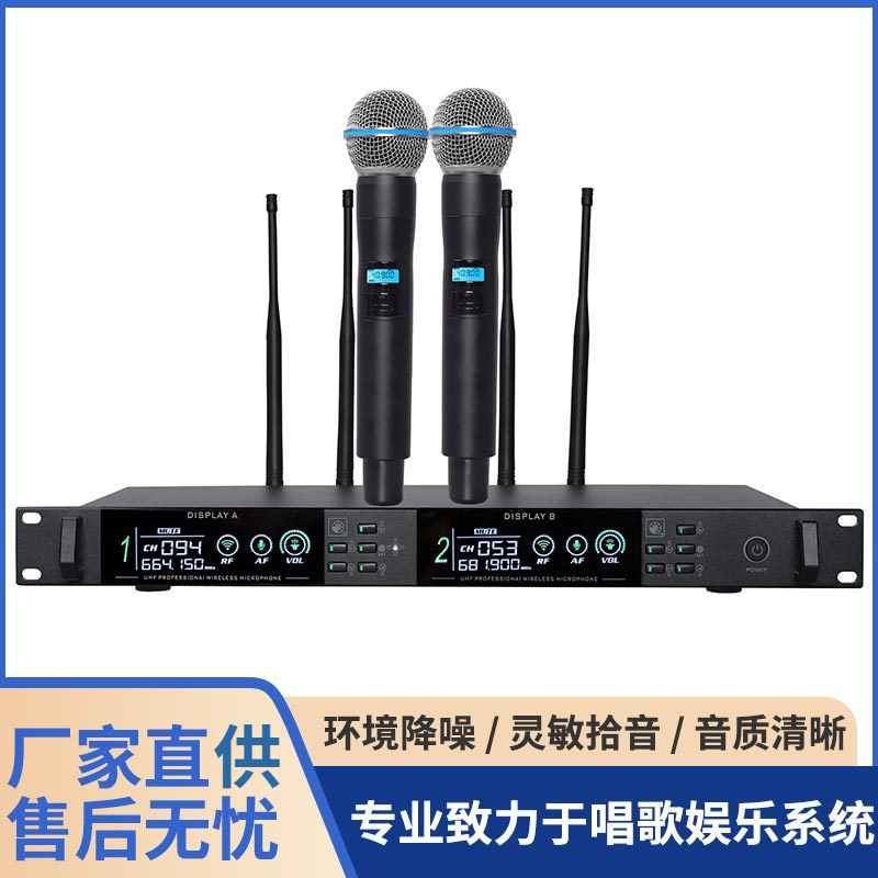 Professional Fm One-To-Two Diversity Wireless Microphone Ktv Microphone Sound Card Outdoor Speaker Stage Performance