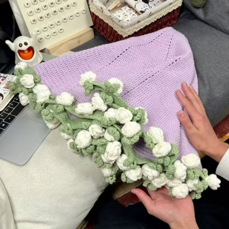 玫瑰花束毯子手工编织材料包毛线团钩织花朵毛毯铃兰花毯成品|undefined