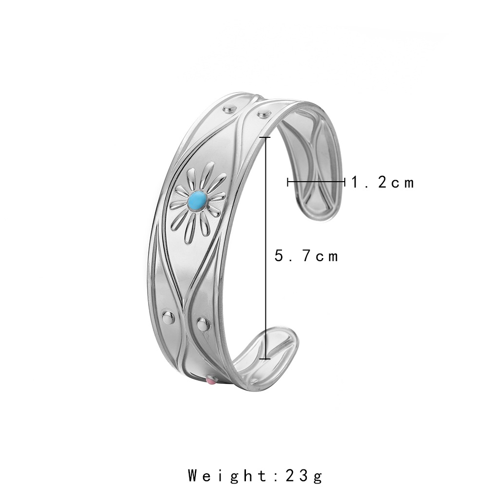 Fashion Flower Stainless Steel Plating Bangle 1 Piece