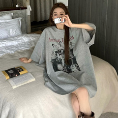 アメリカンレトロミッドレングスBFスタイル半袖Tシャツレディースプラスサイズファットmm夏ルーズカップルトップデザイン