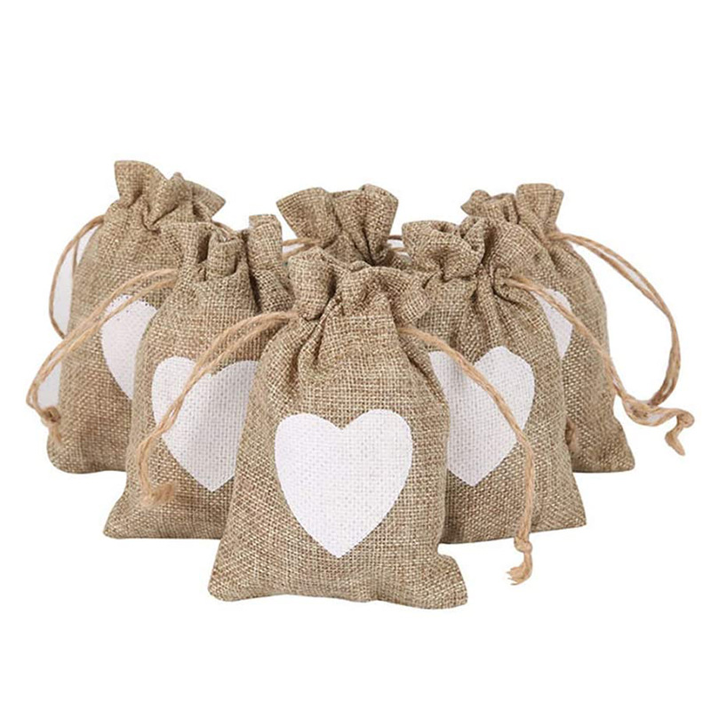 跨境专供爱心束口麻布袋 万圣节礼物袋 圣诞礼品双抽绳包装袋现货