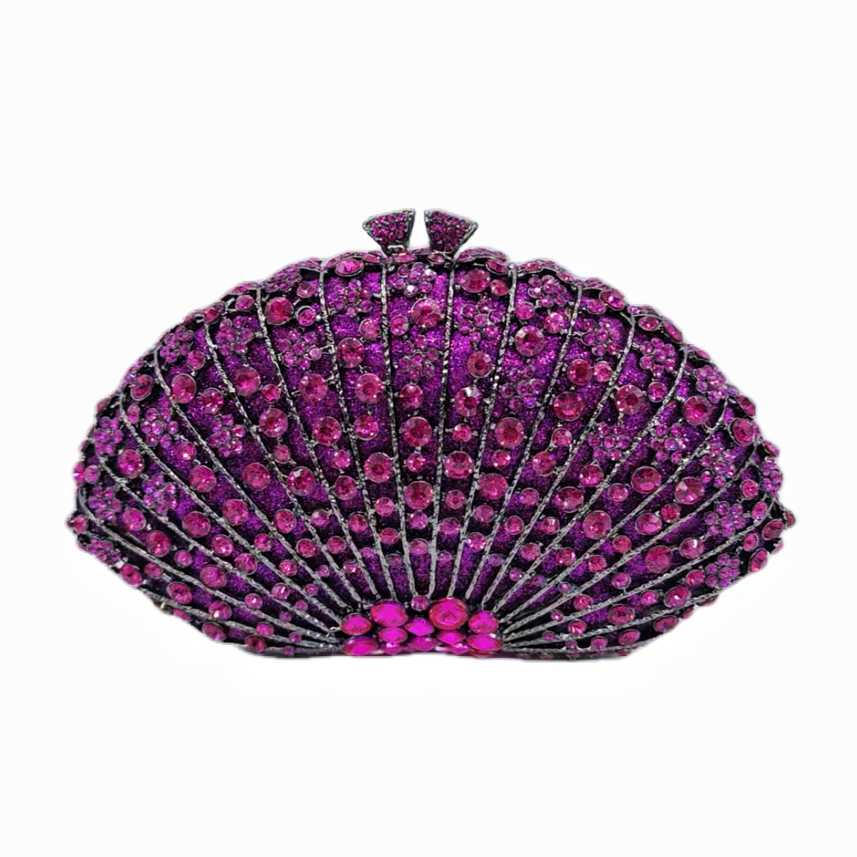 Bolsa de cena con diamantes en forma de ventilador transfronteriza bolsas de diamantes metálicas huecas bolsas de fiesta celebridades europeas y americanas reuniones anuales bolsas de mano de mujeres púrpura oscuro