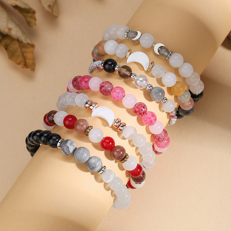 Cross-Border New Product European and American Retro Style Moon Map Stone Black Diamond Beaded Elastic Cord Hand-Woven Men's Bracelet Cross-Border New Product European and American Retro Style Moon Map Stone Black Diamond Beaded Elastic Cord Hand-Woven Men's Bracelet