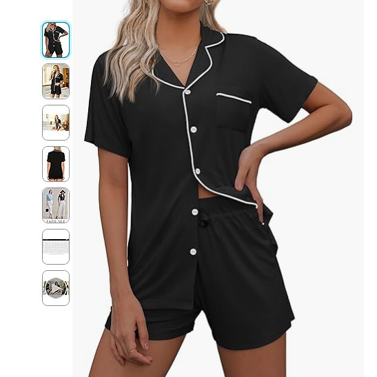 Amazon Ebay European and American Cross-Border Women's Silk Short-Sleeved V Neck Pure Color Satin Shirt Pajamas Home Suit