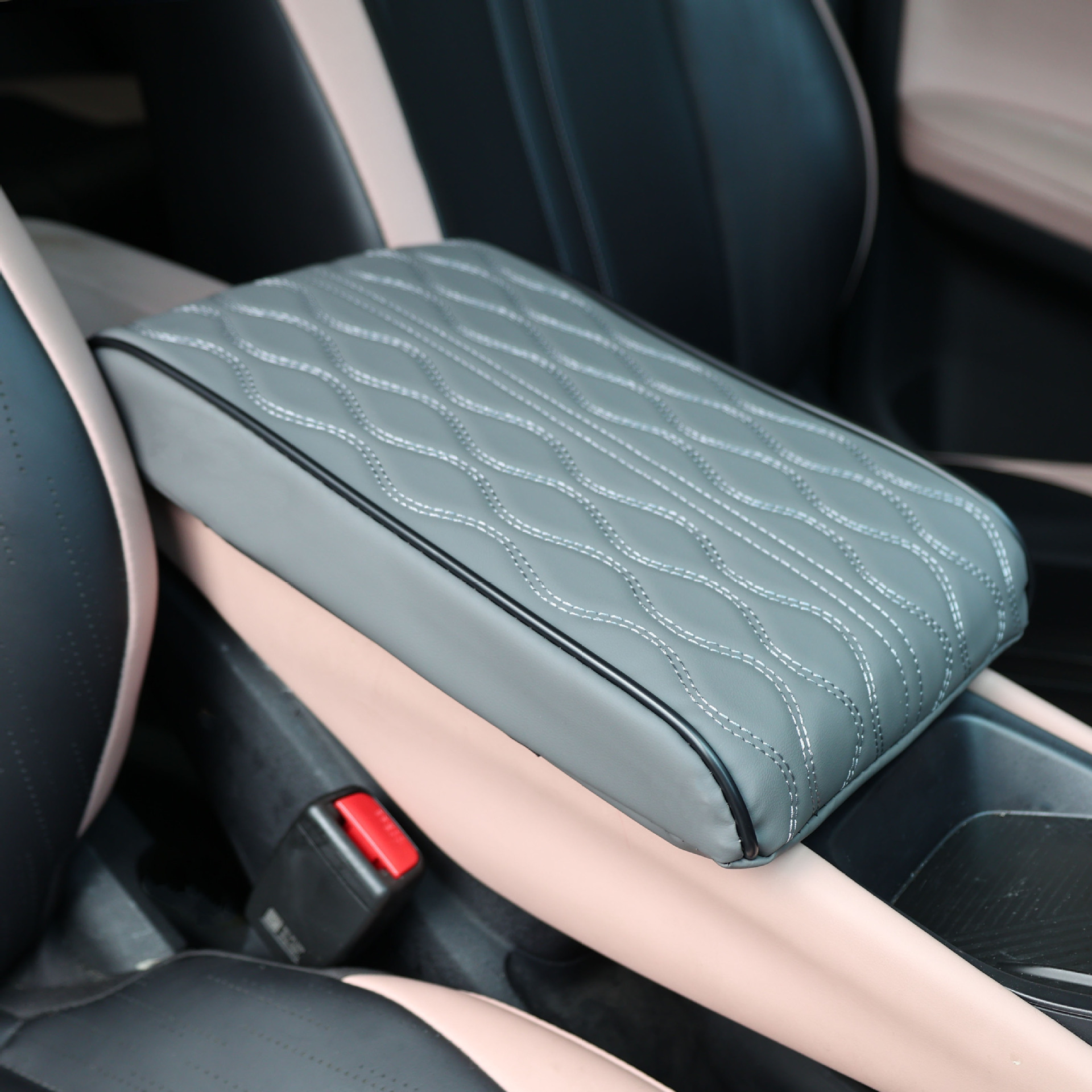 Universal Car Model Armrest Box Heightening Pad, New Style Water Ripple Nappa Leather Armrest Box Pad