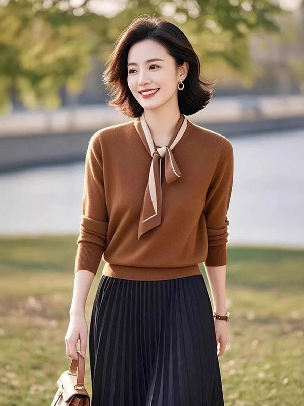 复古系带针织套装女2025秋冬新款系带针织上衣半身裙两件套装|undefined