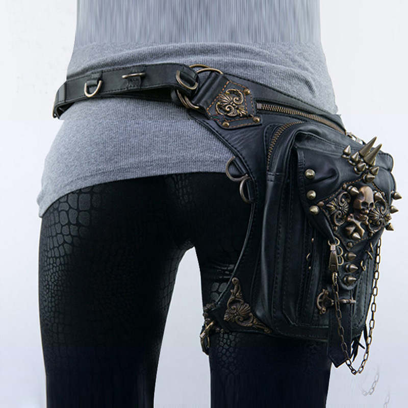 TEMU cross-border new steampunk vintage motorcycle bag personalized rivet shoulder messenger bag women's mobile phone waist bag