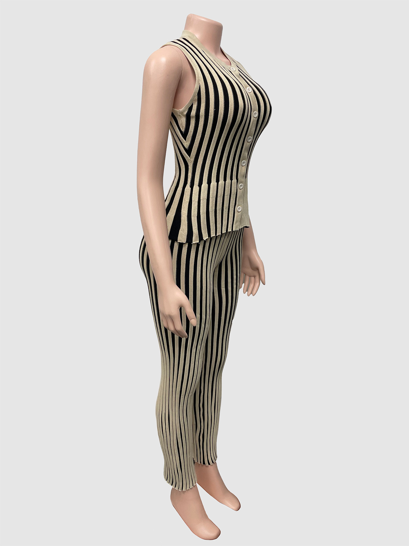 Modisches Gestreiftes Strick-set Mit Cardigan Und High-waist-hose_voghion.com