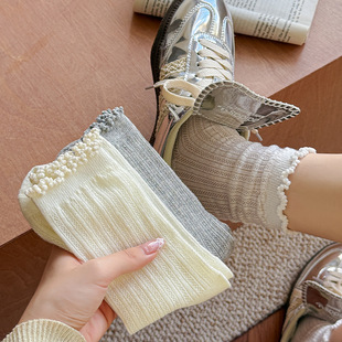 Miu Ballet Style Socks for Women Spring and Summer Thin Lace Mesh Breathable Stockings Pure Cotton Fungus Lace Pile Socks