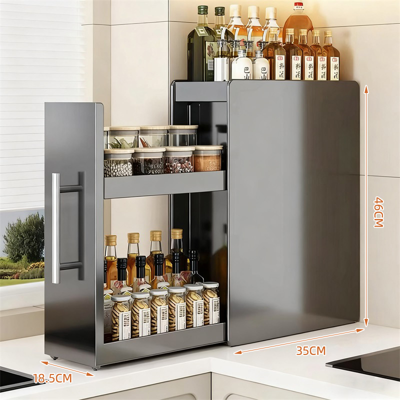 カウンタートップ引き出し式収納ラック狭い防塵鉄製収納ラック調味料整理新しいキッチン調味料ラック