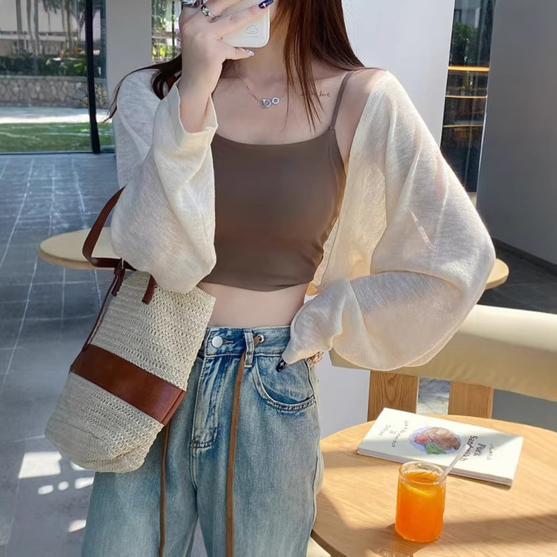 Shawl Sun Protection Cardigan for Women, Thin Outerwear for Spring and Summer, Short Knitted Jacket, Air Conditioning Shirt