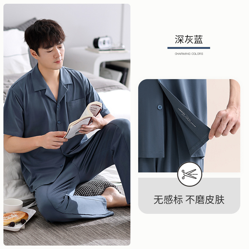 Pijamas de verano para hombre 100% algodón pantalones de manga corta ropa para el hogar traje de verano delgado para hombre más tamaño