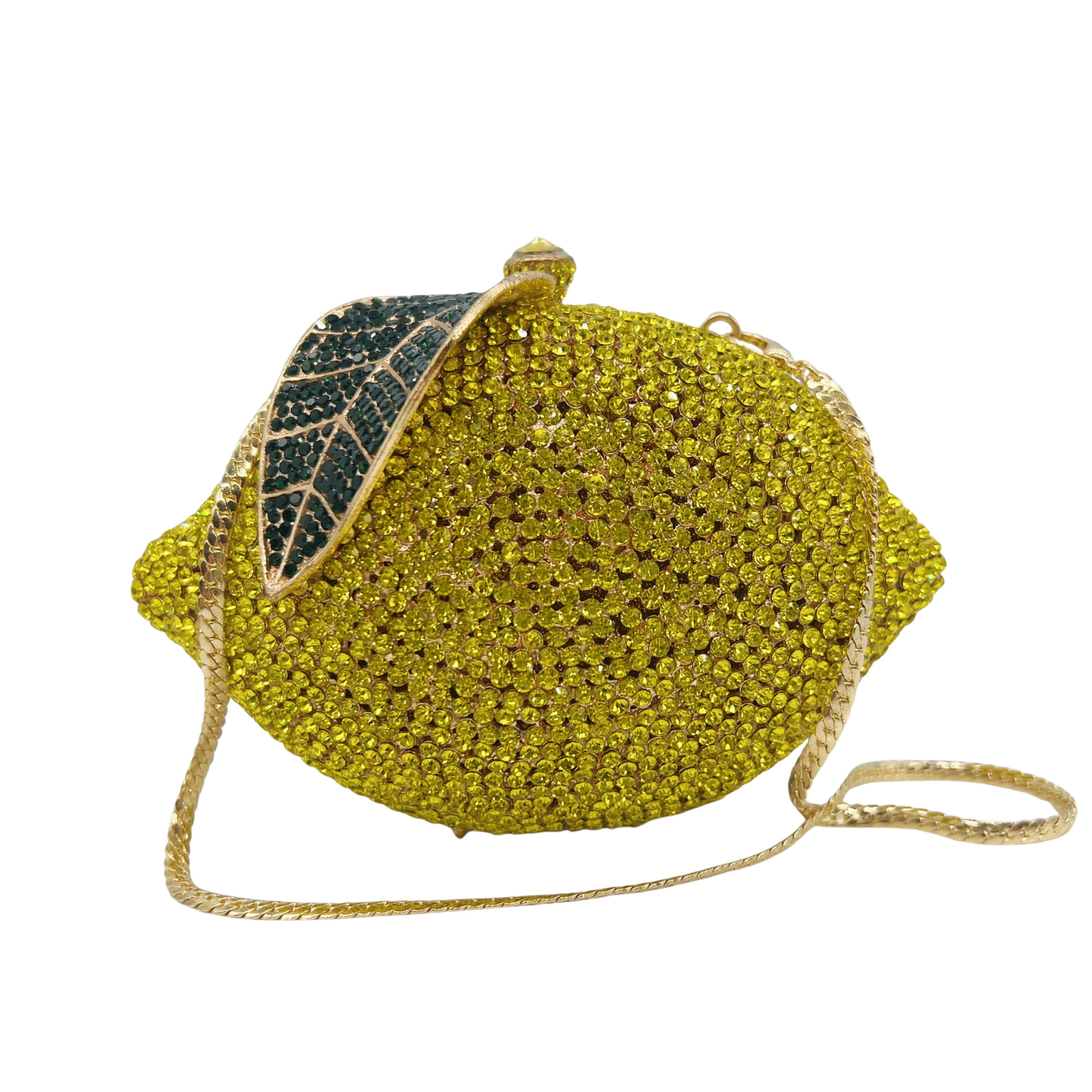 Bolsa de cristal transfronteriza con diamantes de diamante ligero de lujo limón estilo banquete de mano de mujer bolsa dura