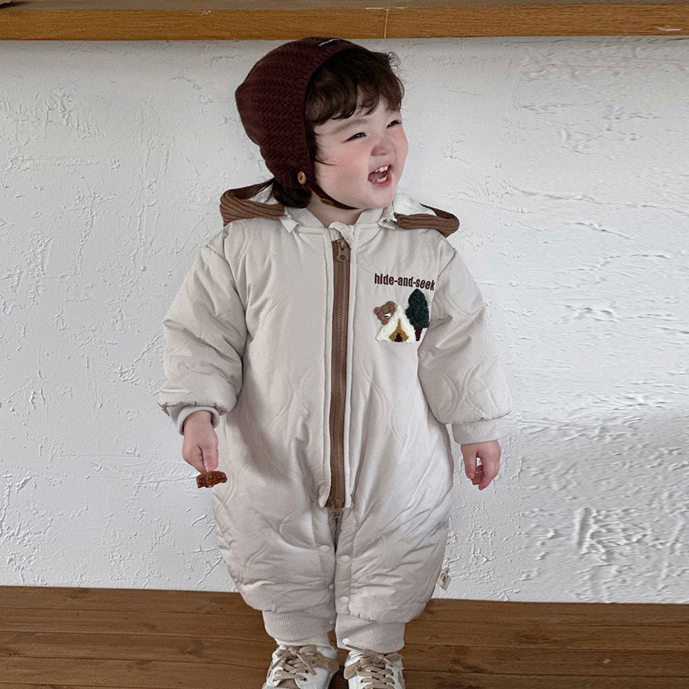 Ropa de bebé Ropa de invierno más mono acolchado de terciopelo Hombre bebé con capucha gruesa chaqueta de algodón caliente