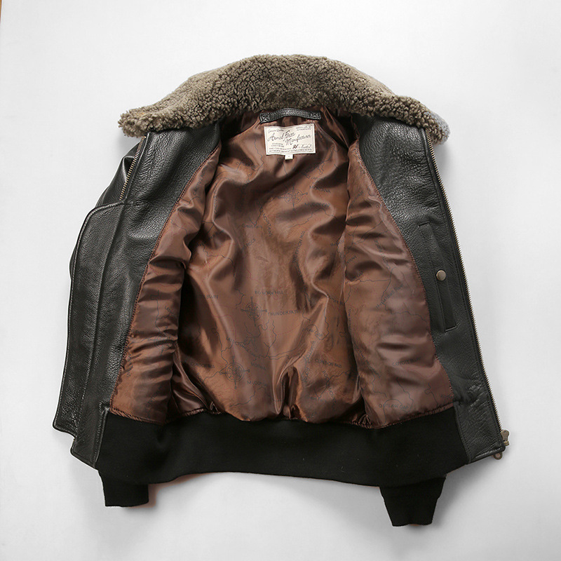 Men’s Genuine Goatskin G1 Bomber Jacket – Detachable Wool Collar, Vintage Flight Style (S-2XL)_voghion.com