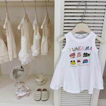 童装连衣裙女宝宝夏日背心裙2025女童卡通印花T吊带白色上衣裙摆
