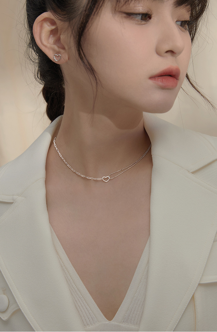 Sunburst Heart Double Layer Necklace For Women Collarbone Chain_voghion.com