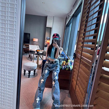 【不支持退货】CH经典限定黑白皮 超酷啊！百搭重工原牛牛仔长裤