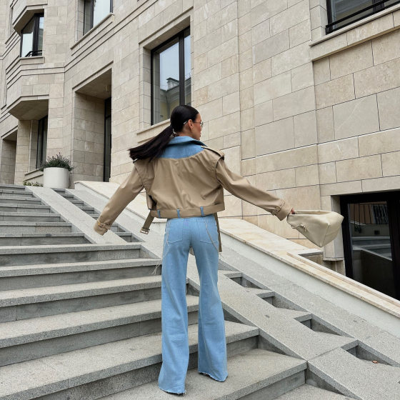 American Retro Spice Girl Stitching Jeans Women's Autumn Niche Design Joker Slim Straight Pants Women's Wholesale