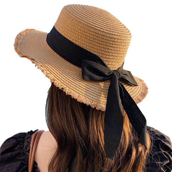 summer fashionable beach hat with bow solar-powered