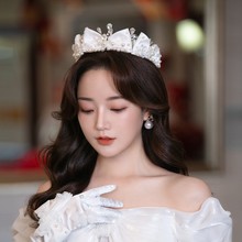 Korean simple white bow super fairy temperament wedding跨境