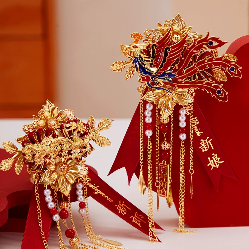 Brooch lapel pin for bride for beloved, dragon and phoenix, high-quality style, full set