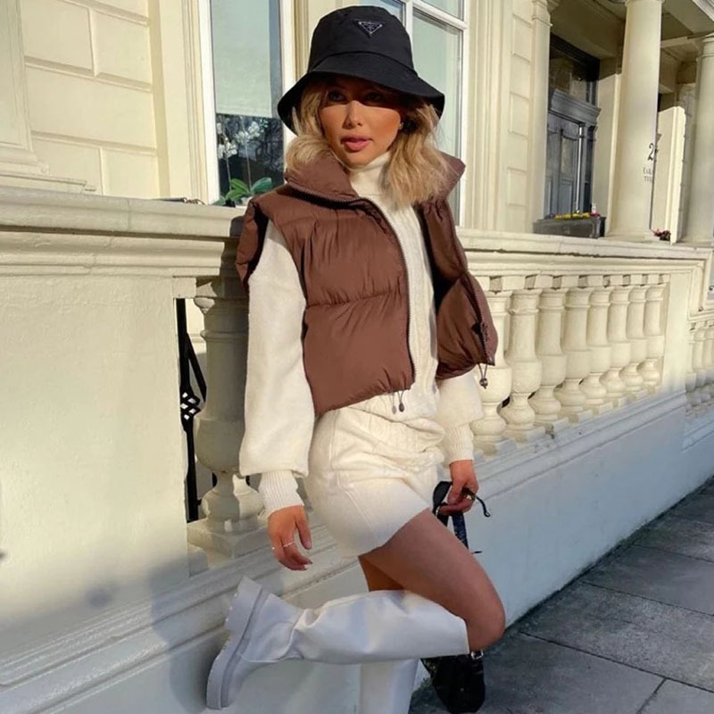 Spot European and American style cotton vest women's winter stand collar thickened cotton vest sleeveless bread waistcoat women's wholesale