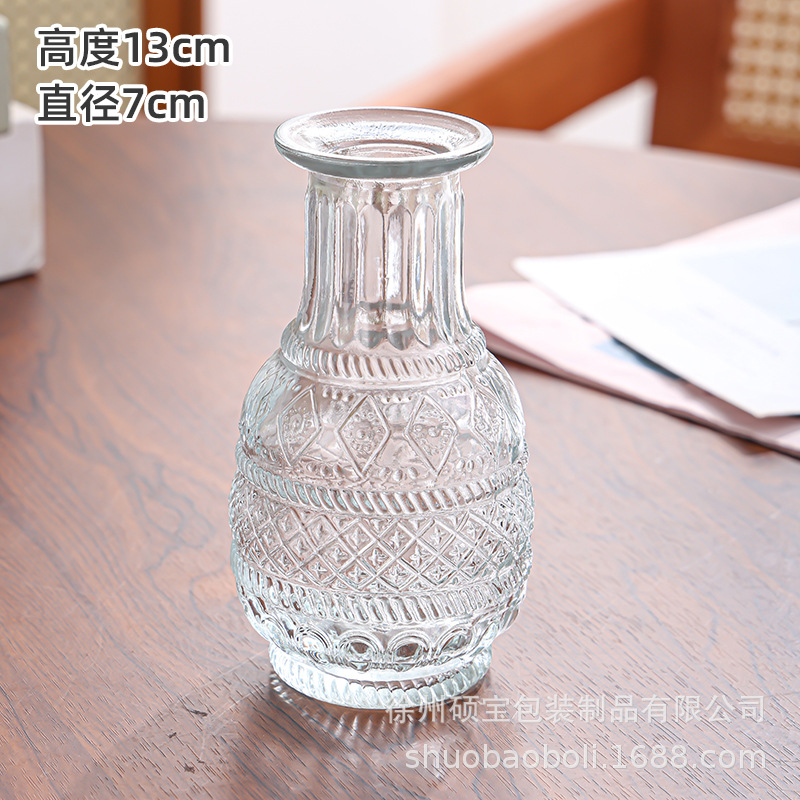 De estilo europeo retro pequeño florero botella de aromaterapia de vidrio mini jarrón transparente decoración de la sala de estar simple mesa de comedor decoración del hogar