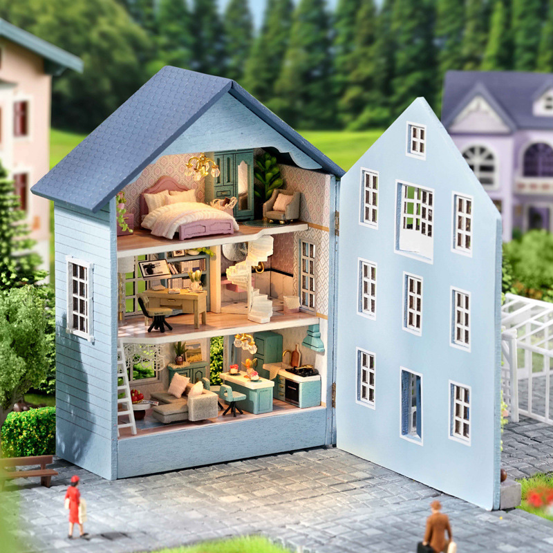 DIY Cottage House Model Miniature World Small Town Scene Sandbox Hecho a mano para hacer regalos de cumpleaños para chicas