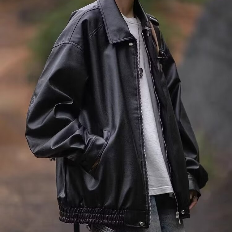 皮衣外套高级感痞帅PU皮夹克新款秋冬季美式港风设计感皮夹克机车
