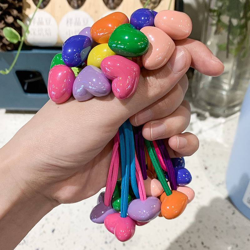 20g Weight Hair Tie Hair Accessories Type 2 Pieces Per Card Quantity Holiday, Daily Occasion Acrylic Material Color Block, Heart Shape Pattern Kid'S Gender Cute, Sweet Style Cute Sweet Kid'S Color Block Heart Shape Arylic Hair Tie 11