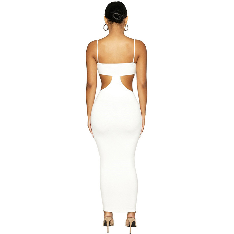 wholesale clothing vendor Nihaostyles solid color sexy hollow open back mid-length bag hip dress NSJYF67254