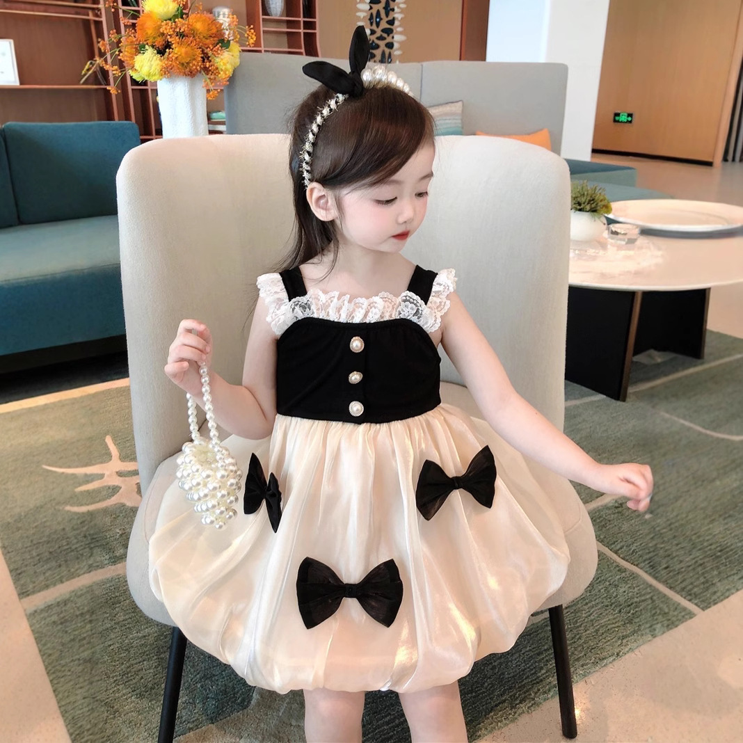 Baby Dress Summer Western Style Internet Popular Korean Style Children's Wear Fashionable Cute Princess Bow Girls' Sling dress