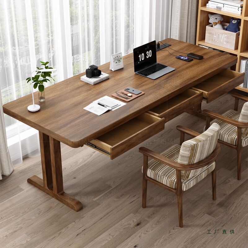 Solid Wood Solid Legs Stable Computer Desk Desktop Desk Large Double E-Sports Table Long Table Work Study Table