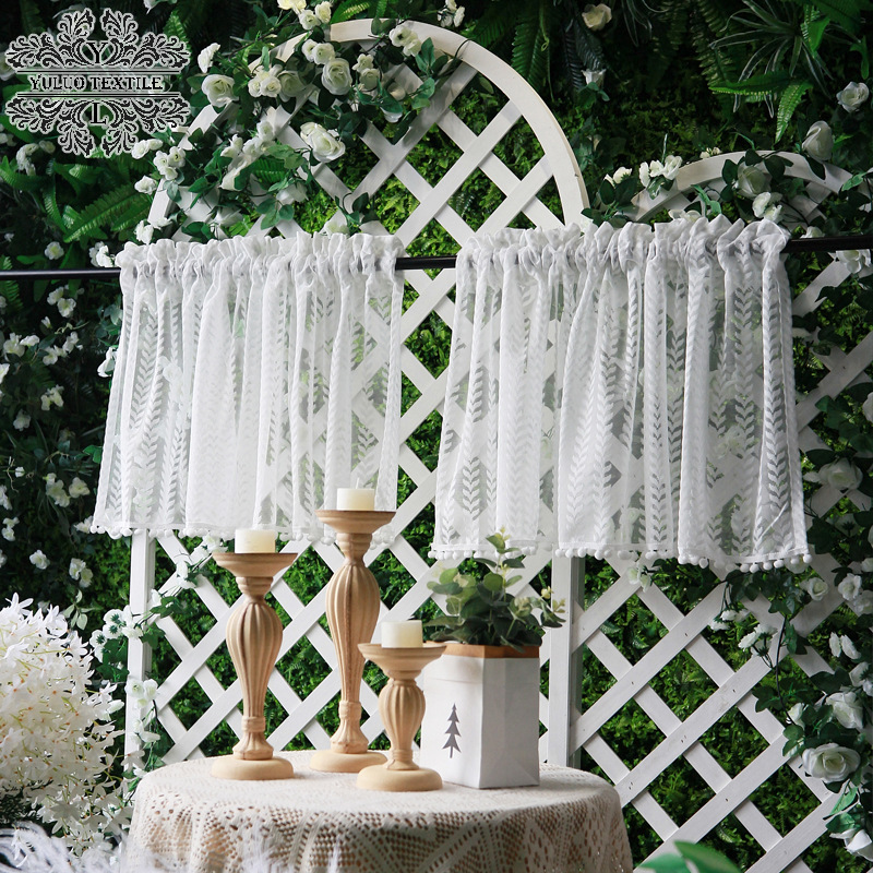 Short French Lace Velcro Small Half Curtain Short Curtain Gauze Curtain American Style Kitchen Bathroom Door Curtain Curtain Shade