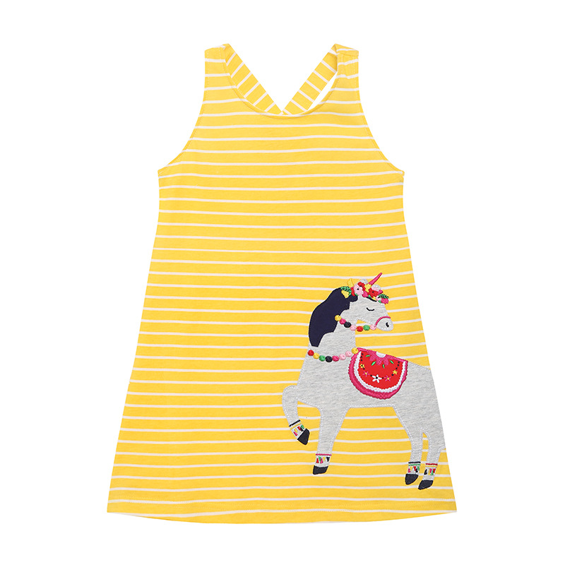 Vestido de verano para niñas, estilo europeo y americano, falda de punto de algodón con estampado de dibujos animados, chaleco, vestido de princesa