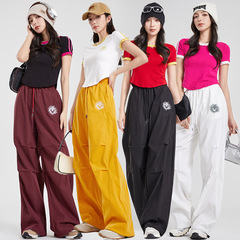 (クールシルクコットン) アメリカンスタイル ショート丈 コントラストカラー ラウンドネックTシャツ ストリートダンス トレンドブランド パラトルーパー スポーツカジュアルスーツ YM2515