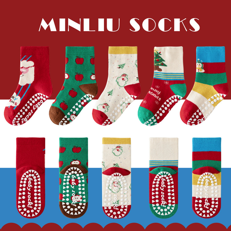 New children's floor socks class a dispensing non-slip toddler socks baby red Christmas socks cotton mid-tube socks for boys and girls New children's floor socks class a dispensing non-slip toddler socks baby red Christmas socks cotton mid-tube socks for boys and girls