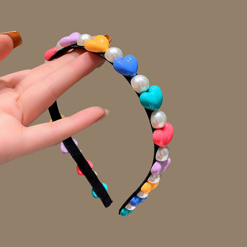 Colorido en forma de corazón de media cara diadema de perlas fresca dulce niña corazón tocado temperamento de alto grado todo partido nuevos accesorios para el cabello