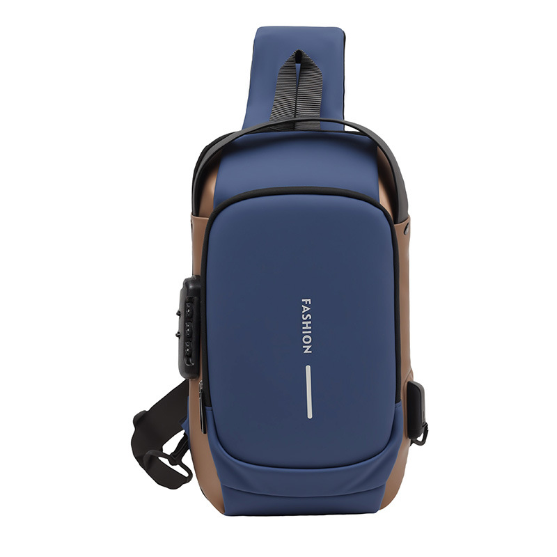 Bolso de pecho para hombre de moda transfronteriza con cerradura de contraseña, bolso de hombro informal, tela Oxford, puerto de carga USB, bolso cruzado para motocicleta para hombre image 12