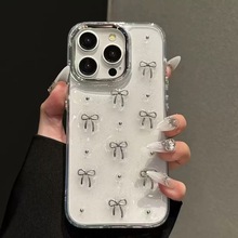 17air适用苹果15Promax滴胶透明ins风闪粉手机壳iPhone14蝴蝶结卡